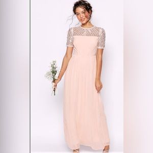 ASOS I Maya Deluxe Blush Chiffon Gown with Illusion Sequined Front Yoke